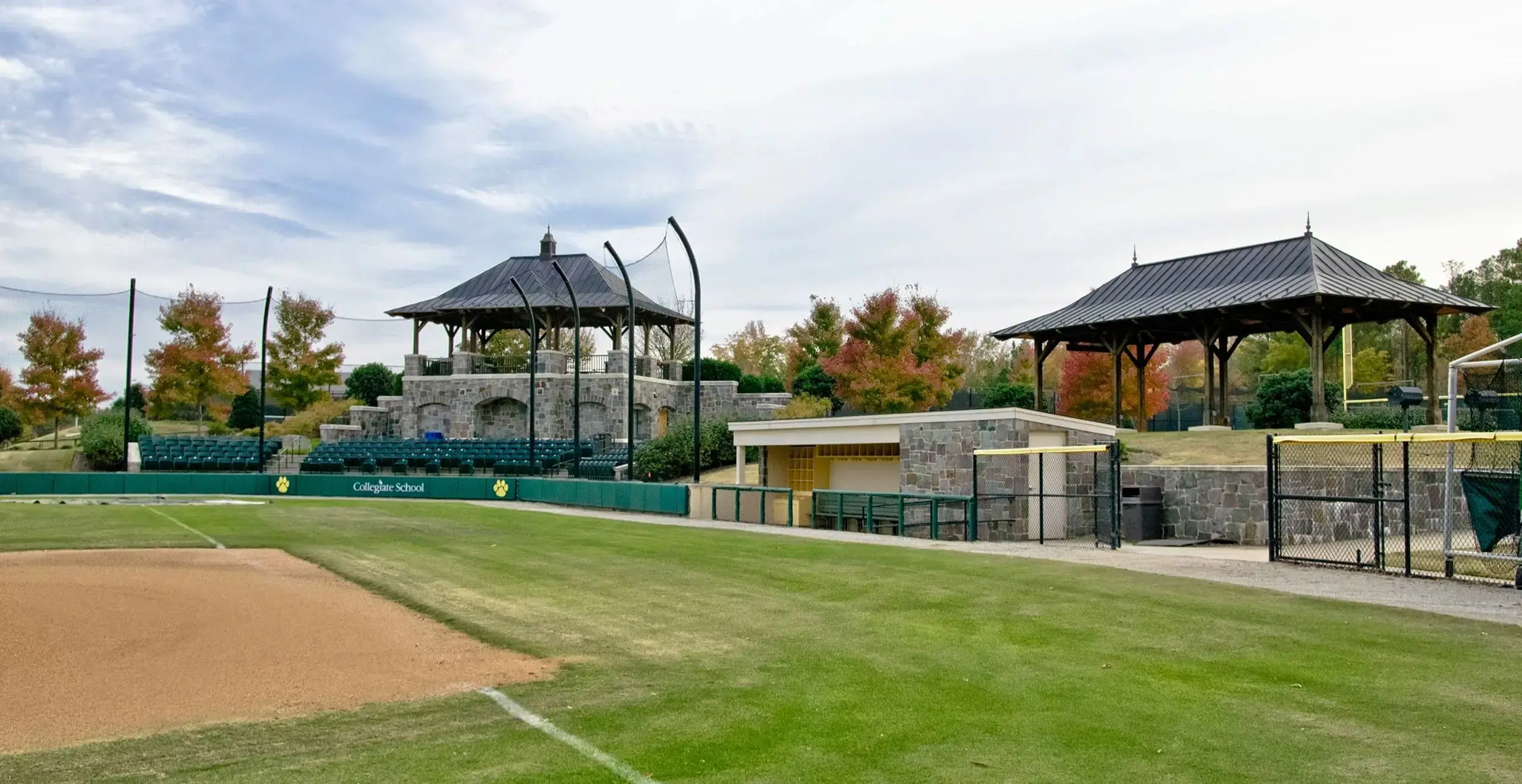 Baseball field with a clearly marked pitch and surrounding outfield