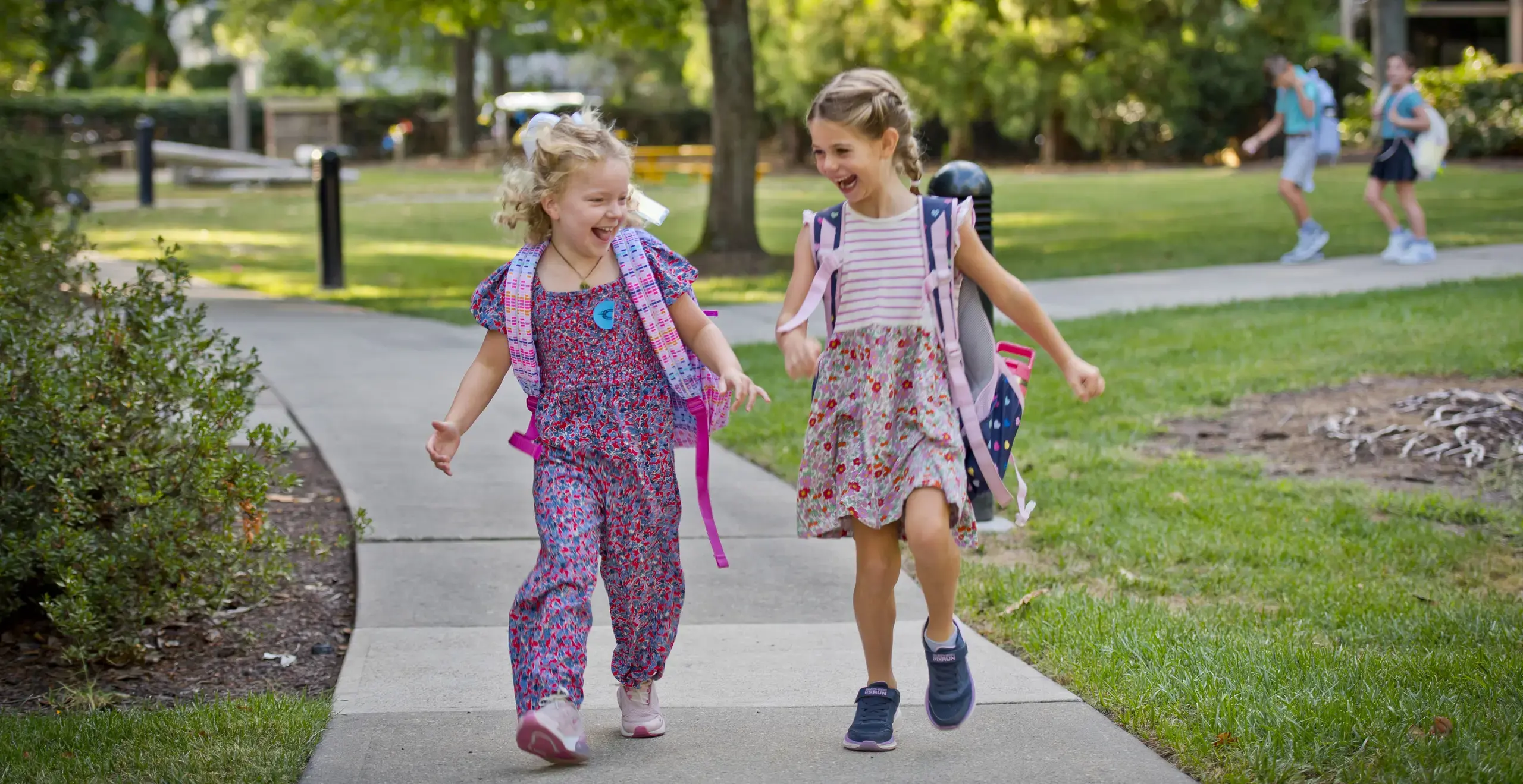 Lower school students walking together to class