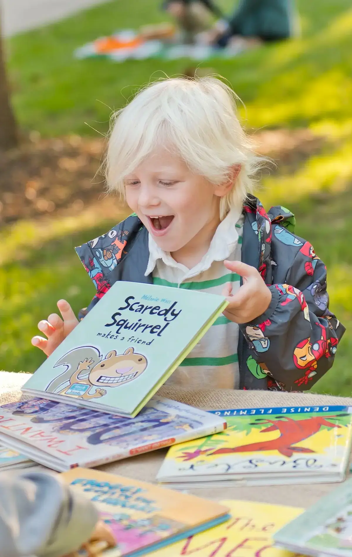 Student looking at books