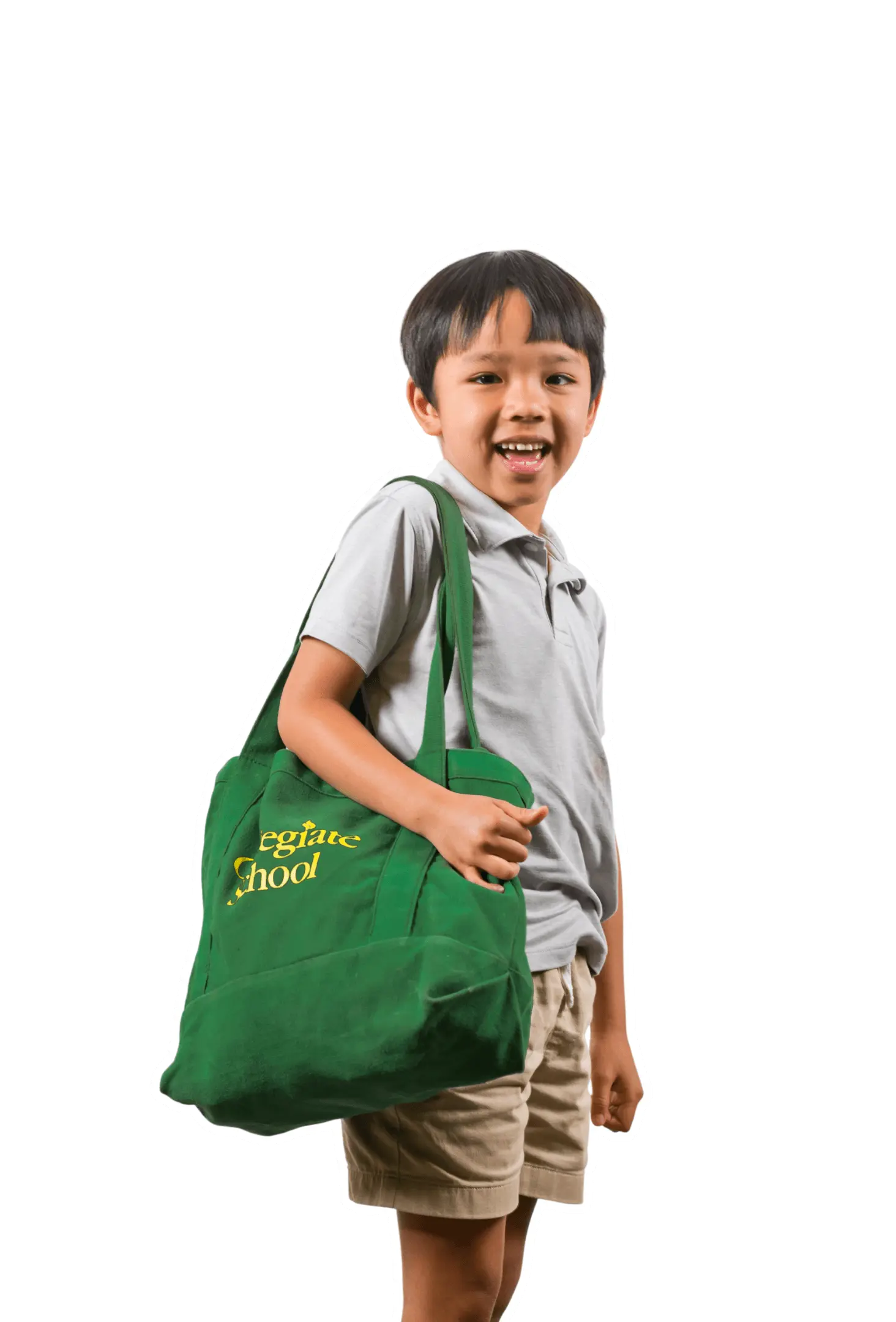 Lower school student carrying a tote bag