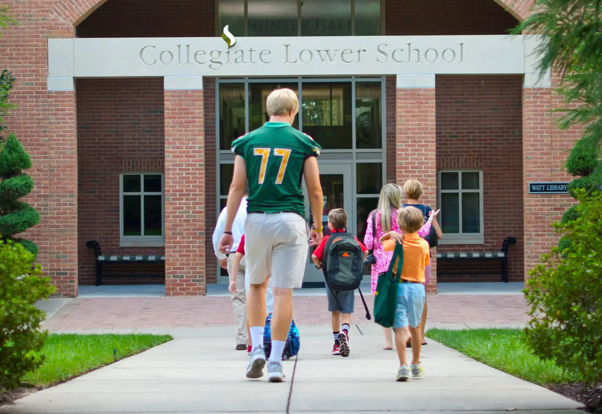 Students walking towards the lower school building